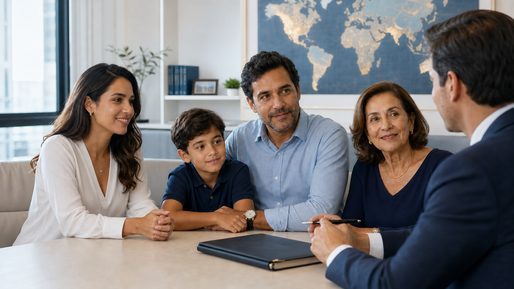 Família reunida em atendimento sobre família e sucessões